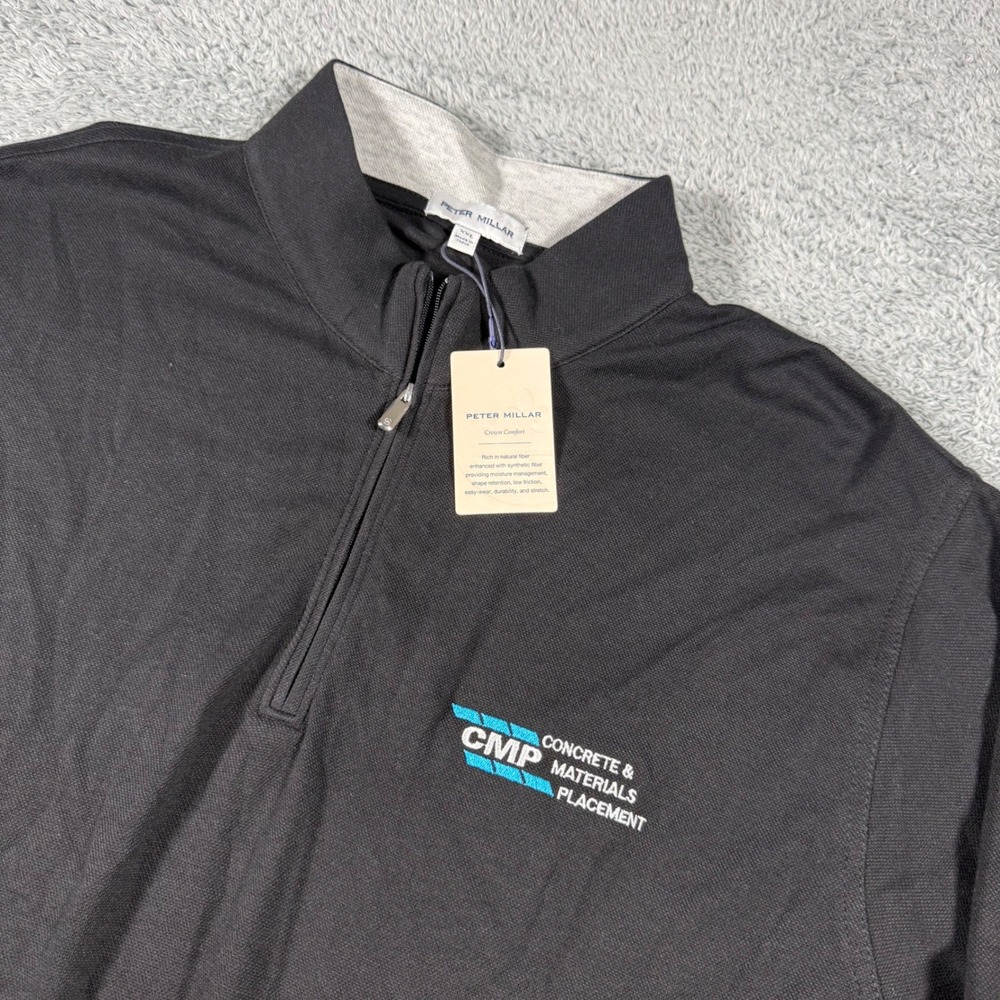 NWT Peter Millar Crown Comfort Pullover 1/4 Zip Mens XXL Black CMP Logo - Picture 2 of 7